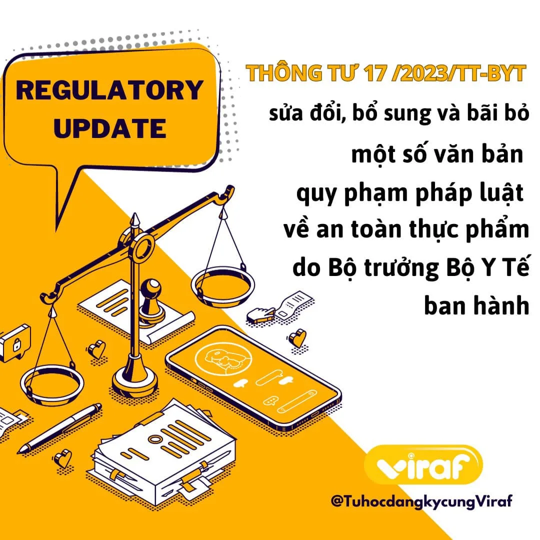 THÔNG TƯ 17 /2023/TT-BYT SỬA ĐỔI, BỔ SUNG VÀ BÃI BỎ MỘT SỐ VĂN BẢN QUY PHẠM PHÁP LUẬT VỀ AN TOÀN THỰC PHẨM DO BỘ TRƯỞNG BỘ Y TẾ BAN HÀNH